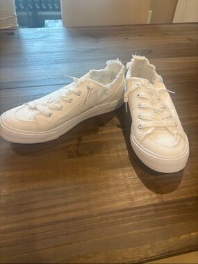 White Frayed Canvas Sneakers